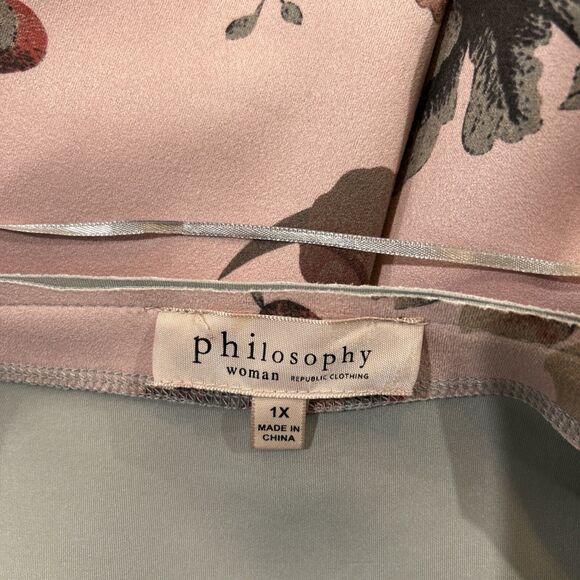 Philosophy Pink Floral Faux Leather Suede Duster Long Jacket Plus Size 1X - Picture 11 of 14